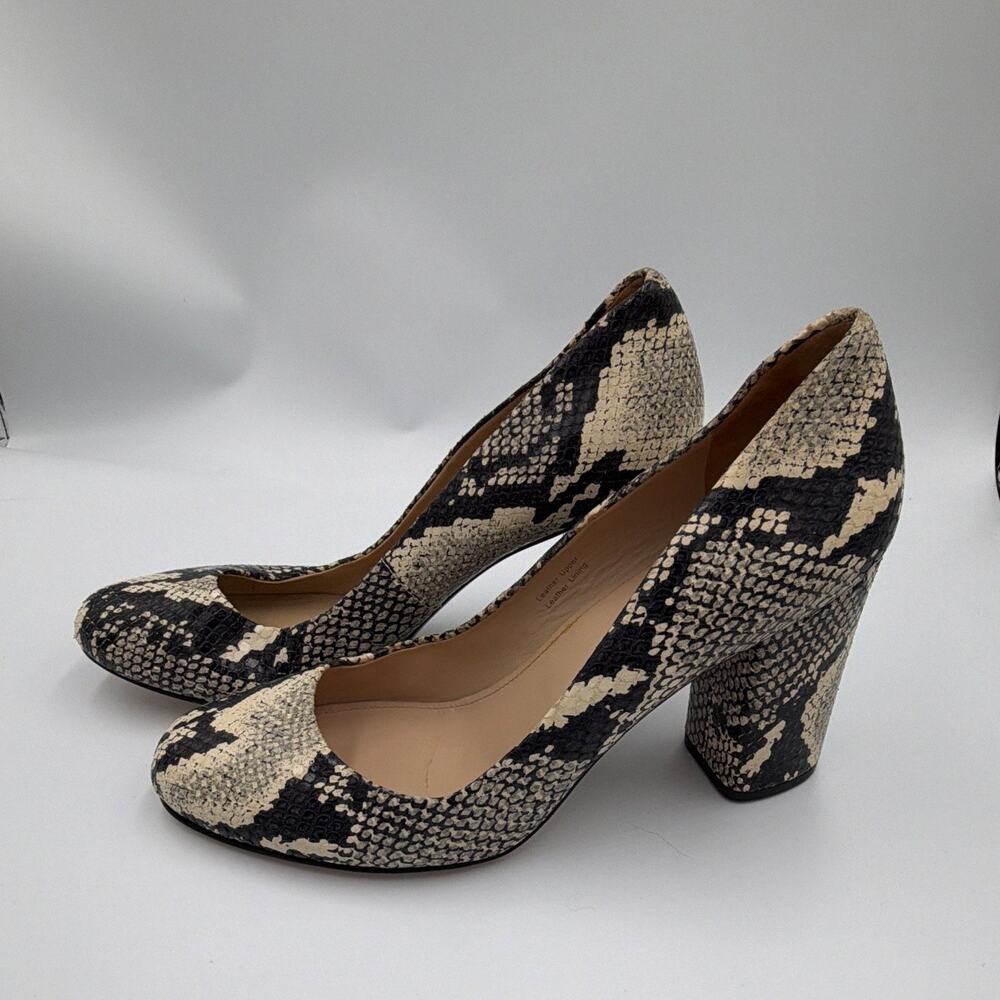 VIA SPIGA Women’s Snake Print Leather Round Toe Slip-On Pumps Black/Beige 8.5